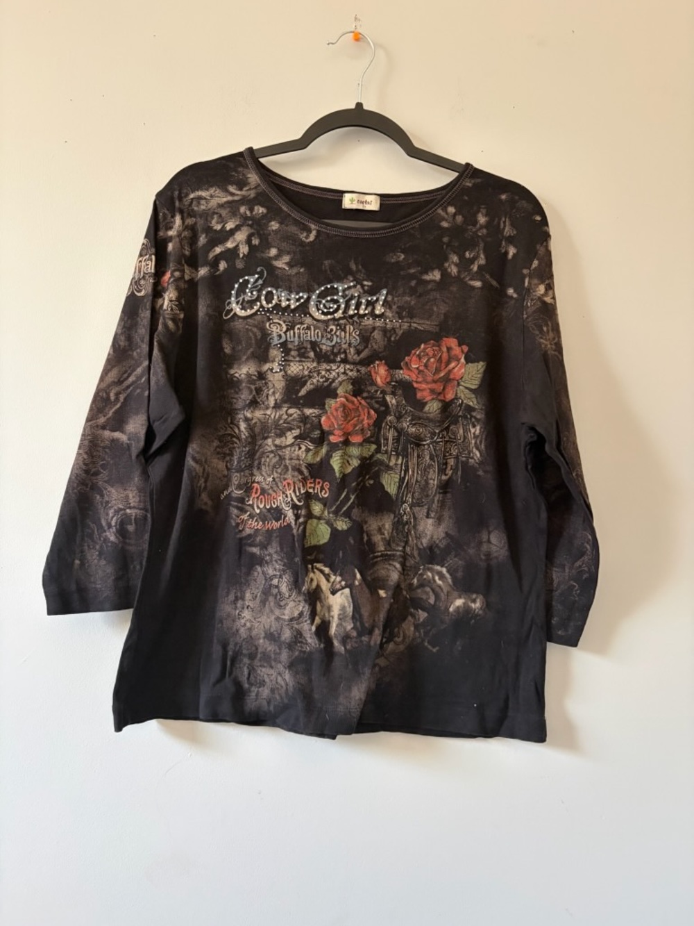 Buffalo David Bitton Black Long Sleeve Tee with Red Rose Graphic